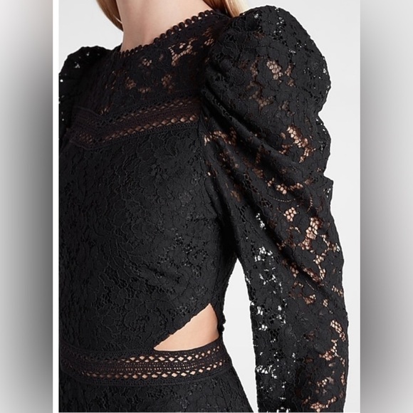Express Black Lace Puff Sleeve Side Cutout Sheath Dress- NWT - Picture 8 of 16